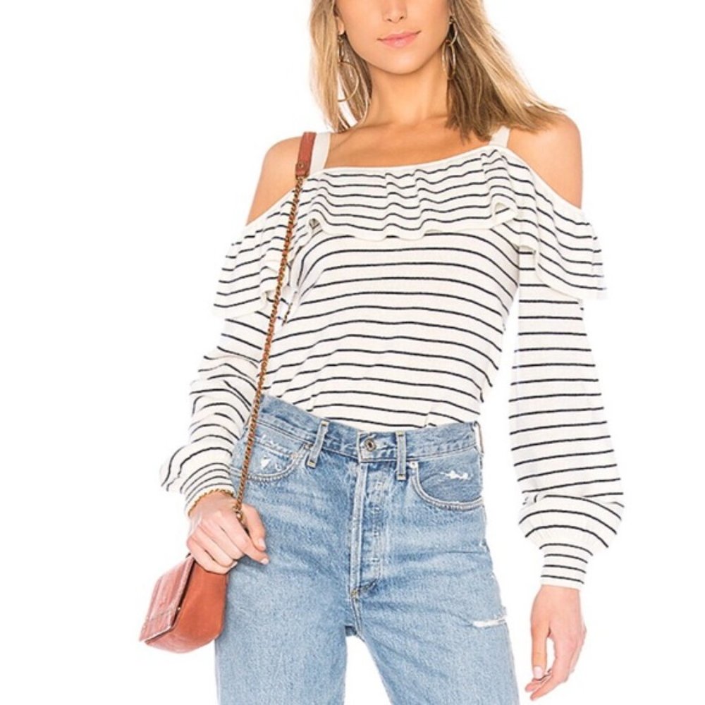 Joie Delbin Stripe Cold Shoulder Sweater L